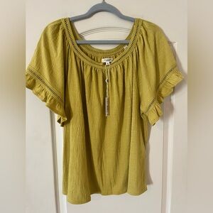 New! Max Studio Designer Dark Lime Women's Short Sleeve Blouse Size 1X